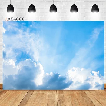 Laeacco Синьо небе, Бял облак Слънчево небе Снимка фон Детски душ рожден Ден на Кръщението Портрет на Индивидуален фон за снимки
