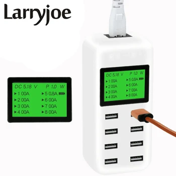 LarryjoePortable интелигентно зарядно устройство за пътуване, съвместимо с всички средства за защита от USB-зареждане 2A 8-портов LCD дисплей в реално време