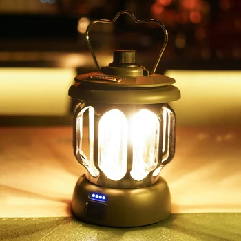 Led декоративни висящи лампи, зареждане чрез USB, ретро-осветление за къмпинг с регулируема яркост, с дръжка, батерия с голям капацитет за пътуване на открито