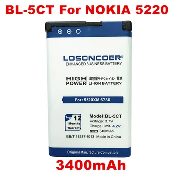 LOSONCOER 3400 mah BL-5CT Батерия за Nokia 5220 6730 C5 6330 6303i C5-00, C5-02 C6-01 C3-01 C3-01m 6303C 5220XM Батерия