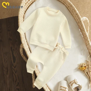 Ma & Baby 0-24 м, комплект дрехи за новородени, блузи с дълъг ръкав за малки момичета и момчета, панталони, есента е топла еластична дрехи, однотонная