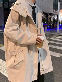 Mafokuwz/ Есен Чист ветровка, Мъжко корейското палто със Средна дължина Оверсайз, Модни Красива Работно облекло, яке с качулка, градинска облекло в стил Пънк