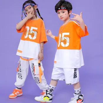 Meninos hip hop contraste camiseta carga calças meninas rua dança shorts crianças на atanaska streetwear crianças jazz trajes conjunto