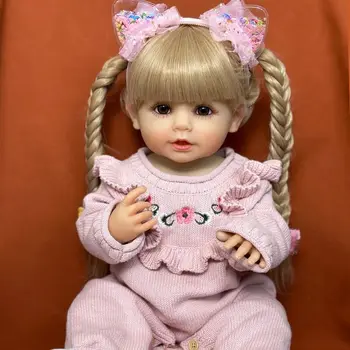 NPK 55 см Изцяло Силиконова Кукла Reborn Smile Baby Doll за Момичета, Реалистични Руса Коса, Мека На Допир, с Високо Качество, Куклени Подаръци
