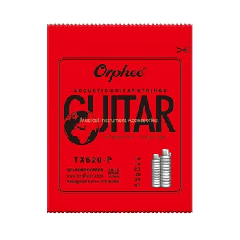 Orphee сребърно покритие шестостенни медна намотка струни за фолк-китара TX620P TX620S, вакуумни опаковки за 6 струни, безплатна доставка
