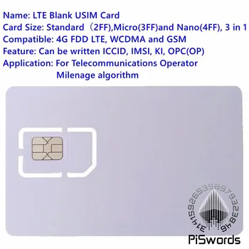 Piswords СИМ-карта USIM 4G LTE WCDMA GSM, е мини-нано-микро, с възможност за запис, програмирана SIM карта, за оператор, Алгоритъм Milenage