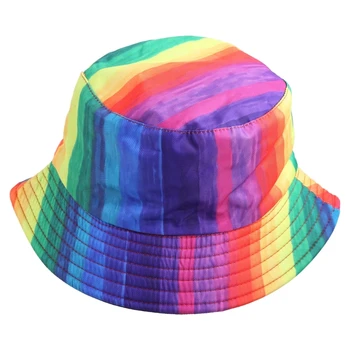 Q39C цвят, широка шапка цветове на дъгата, дишаща, с цветни петна в ивица, широка периферия шапка от полиестер, лятна рибарско Унисекс