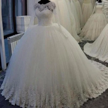 Robe De Mariee Дантелени апликации, прозрачна врата, Сватбени рокли Принцеса С дълъг ръкав, бална рокля, Булчински рокли 2021