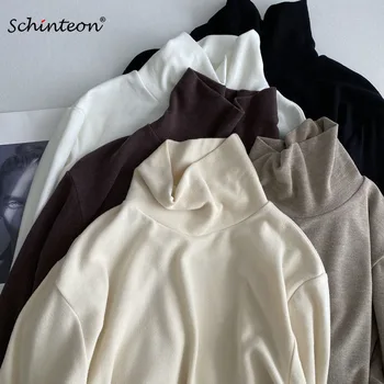 Schinteon/ дамски мека Удобна руното риза с висока воротом, без есенно-зимния тънък топло обикновен пуловер, топ