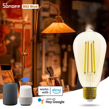 SONOFF B02-F Интелигентна led лампа с нишка нажежаема Wi-Fi в ретро стил, Енергоспестяващ лампа с регулируема яркост, гласово управление чрез Алекса Google Home