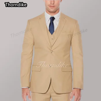 Thorndike 2022 Нов мъжки сватбен костюм за бала монофонични оборудвана смокинг е официален Мъжки бизнес костюм за работа Комплект от 3 теми