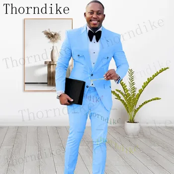 Thorndike, най-Новите модели палто и панталон, Смокинг, Мъжки Костюм, Оборудвана Блейзър За Младоженеца, Сватбени костюми за бала, Terno Masculino (яке + панталон)