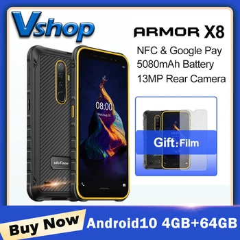 Ulefone Armor X8 4 + GB 64 GB Издръжлив и Водоустойчив смартфон Android10 5,7-инчов Мобилен телефон ip68 Восьмиядерный Мобилен телефон NFC и 4G LTE