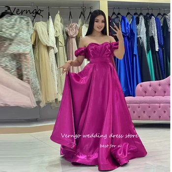 Verngo 2023, блестящи с дълги вечерни рокли цвят Фушии, големи Размери, Абитуриентски Рокли с отворени рамене, вечерна рокля Abendkleider