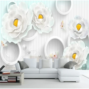 wellyu 3D триизмерна перлено бял божур модерен минималистичен телевизор в европейски стил на заден план стени по поръчка на големи стенни тапети
