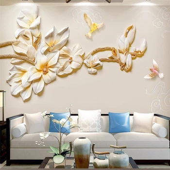 wellyu бижутериен релеф е лесна и стилна мода орхидея фон на стената на поръчка голяма фреска зелени тапети papel de parede