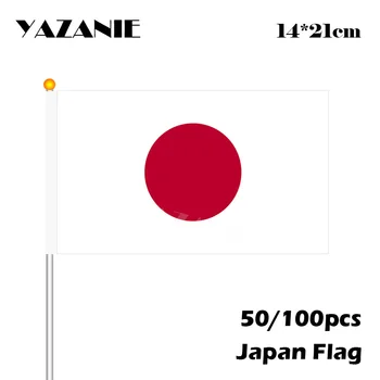 YAZANIE 14*21 см. 50/100 бр Японски Флаг от вълни от Японските Национални Знамена от Полиестер с Шестия за Парти/Офис/отдих/Спорт