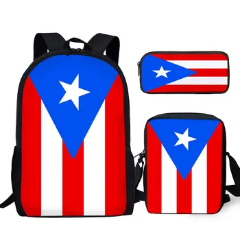 YIKELUO Флаг Пуерто Рико 3D печат Младежка чанта за лаптоп Раница за студентски учебници Здрава раница, Чанта-месинджър молив случай