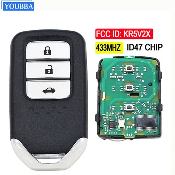 YOUBBA 3 бутона Smart Remote Key FSK 433 Mhz 47chip за Honda NEW City Civic FCC ID: KR5V2X P/N: 72147-T9A-H01/72147-TEX-G01