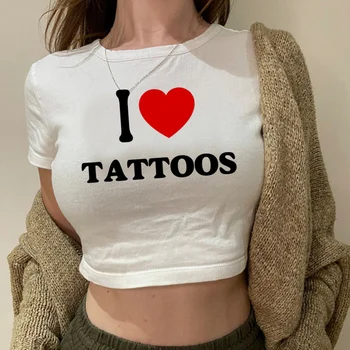 Аз обичам Татуировки, ретро улица съкратен топ, дамски риза в стил хипи, готическа приказка топ, топ съкратен