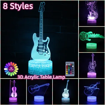 Акрилна 3D настолна лампа с едно докосване на дистанционното управление, бас китара, Цигулка, Декорация за дома, led крушки, Креативна Музика, Нощни осветителни тела, Подарък
