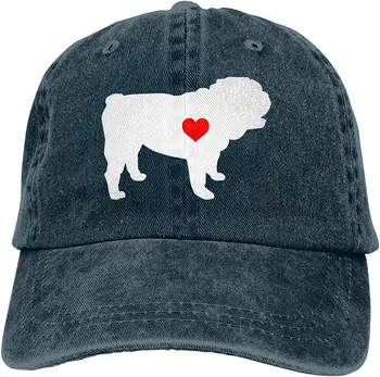 Английска деним шапка с изображение на сърцето булдог, Регулируеми класически шапки