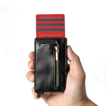 Анти-кражба на мъжки и Женски Блокер RFID портфейли, ID Притежателите на банкови карти, Кожа, малък джоб за ключове и монети с цип, портфейл, джоб за кредитни карти