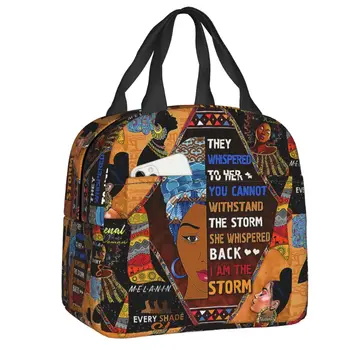 Африканска женствена чанта за обяд в американски стил, черни чанти за обяд за момичета, горещи, студени мезета, изолиран обяд-бокс за деца, работна, училищна храна, чанти за пикник