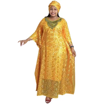 Африкански рокли дашики за жени, пролет-лято, африкански жени, синьо и жълто дълга рокля с кръгло деколте, вътрешната част и прическа, африканска облекло