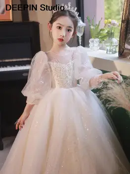 Бебешка рокля, рокля на принцеса с цветя модел за момичета, рожден ден 2023 Изпълнение момичета, Водещи от висок клас, пиано представа, Рокля Пролет