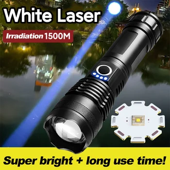 Бял лазерен тежкотоварни фенерче с USB зареждане с Телескопична увеличение 1500 м Акумулаторна лампа тактически фенер