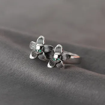 Винтажное пръстен с цвете на черепа за жени, прост дизайн, нежен пръстен тайландски сребрист цвят, ретро стил, Аксесоари, Подаръци, anillos bague jz297