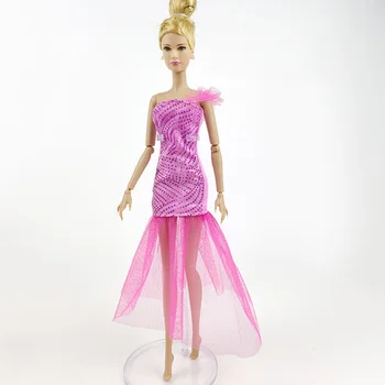Виолетовият модно рокля с волани за Барби, екипировки, вечерна рокля с русалочьим опашка, аксесоари за кукли 1/6, Играчки за деца