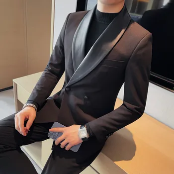 Висококачествен луксозен двубортный черен блейзър Якета за мъже, Облекло 2023 Бизнес официалната облекло Оборудвана случайни смокинг Палто