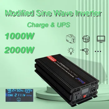 Висококачествен Модифицирана Синусоидална Инвертор dc 12 v/24 В Променлив 110/220v Мощност 1000 W Връх 2000 W LCD дисплей За Зареждане на UPS