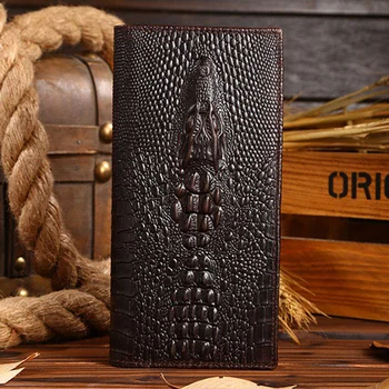 Висококачествен мъжки дълъг портфейл от естествена кожа крокодилового цвят, масло, восък, воловья кожа, ретро мъжки клатч с няколко карти, чанта за пари, чантата