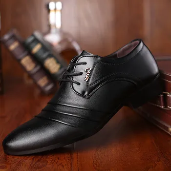 Висококачествени мъжки официалната обувки, мъжки кожени модела обувки-oxfords, модерен бизнес мъжки обувки, сватбени обувки с остри пръсти, Италия, Нови