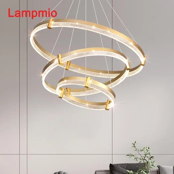 Висящи лампи Lampmio Golden Rings с регулируема яркост, трапезария, подвесное осветление от акрил, метална тел, Вила с дистанционно управление, led полилей