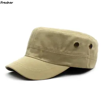 Военни шапки с метални копчета лято есен Ежедневни кадетская шапка от промит памук, с плосък покрив, ретро армията шапка, мъжка проститутка, шапка с козирка