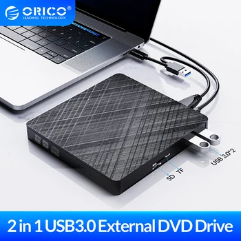 Външен DVD-диск ORICO USB 3.0 за висока скорост на четене на DVD-RW на оптични дискове с поддръжка на TF/SD-четец за лаптопи Macbook
