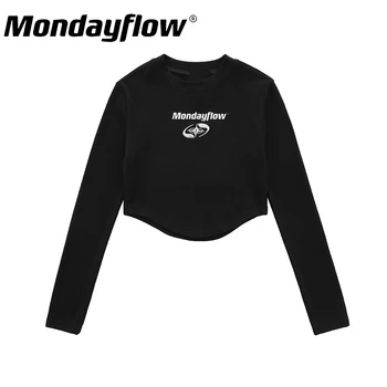 Дамска спортна тениска MondayFlow с дълъг ръкав, удобна тънка еластична, бързосъхнеща долната риза с кръгло деколте