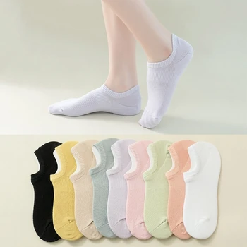 Дамски Летни невидими чорапи-лодки, обикновена нескользящие памучни чорапи с дълбоко деколте, ежедневни спортни дишащи къси чорапи носочные изделия по щиколотку