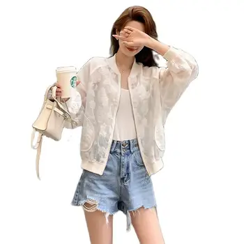 Дамски нова леки тънка дишаща освежаваща газова яке с бял модел 2023, жена на корейското свободно слънцезащитно палто, жилетка