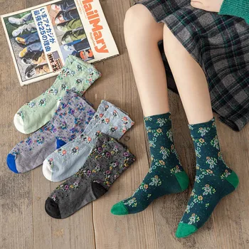 Дамски памучни чорапи, нова мода, ретро, цветен принт, универсален серия, Harajuku, оригинален стил, дамски чорапи за екипажа, I230