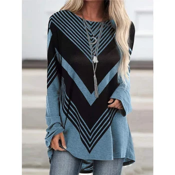 Дамски пролетно-есенна тениска с дълги ръкави и модерен принтом 2023, дамски пуловер, отгоре с дълъг ръкав размер плюс 5xl