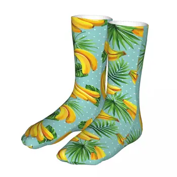 Дамски спортни чорапи с летните плодове и банан, памучни забавни дамски чорапи с тропически палмови листа