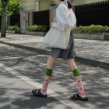 Дамски чорапи jk в рубчик цвят карамел с малки вятърни мелници в японски стил, сладки, сладки и универсални сандали от фибростъкло