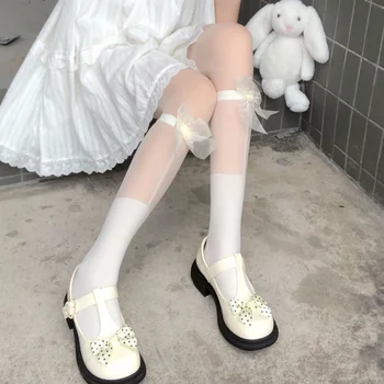 Дамски чорапи с лък средна дължина в японски стил, мрежести чорапи принцеси, симпатични летни чорапи в стил Лолита, тънки чорапи носочные на продукта