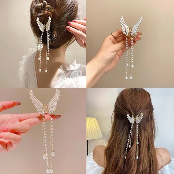 Дамски шнола за коса с четка и перли, елегантна шнола-крабик за коса, аксесоар за коса