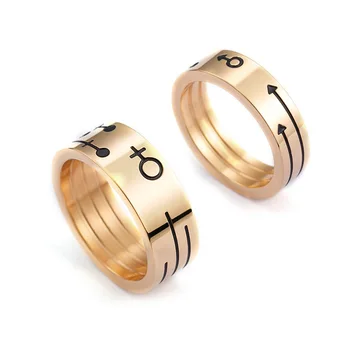 Двойка от титанов стомана романтичен пръстен за мъже и жени символ на знака на двойката пръстен